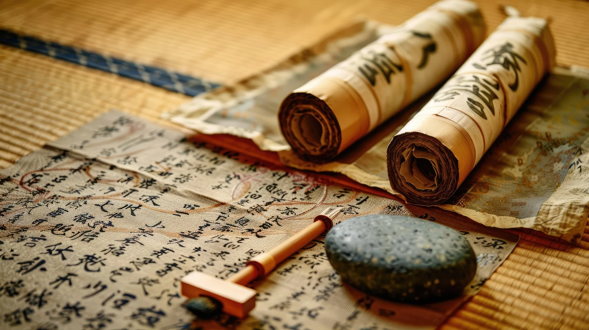 Ink brush and classical poetry manuscript